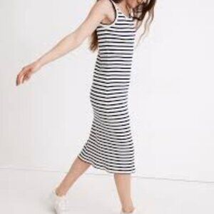 Madewell Ribbed Tank Scoop Neck Midi Dress Stripe Women’s Large New